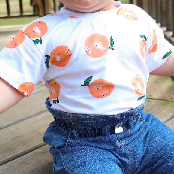 Orange Print Short Sleeve Graphic Bodysuit T-Shirt - Picture 4 of 9